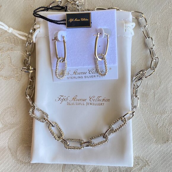 FAC Chain Link Swarovski Crystals Necklace & Earrings - Picture 2 of 6